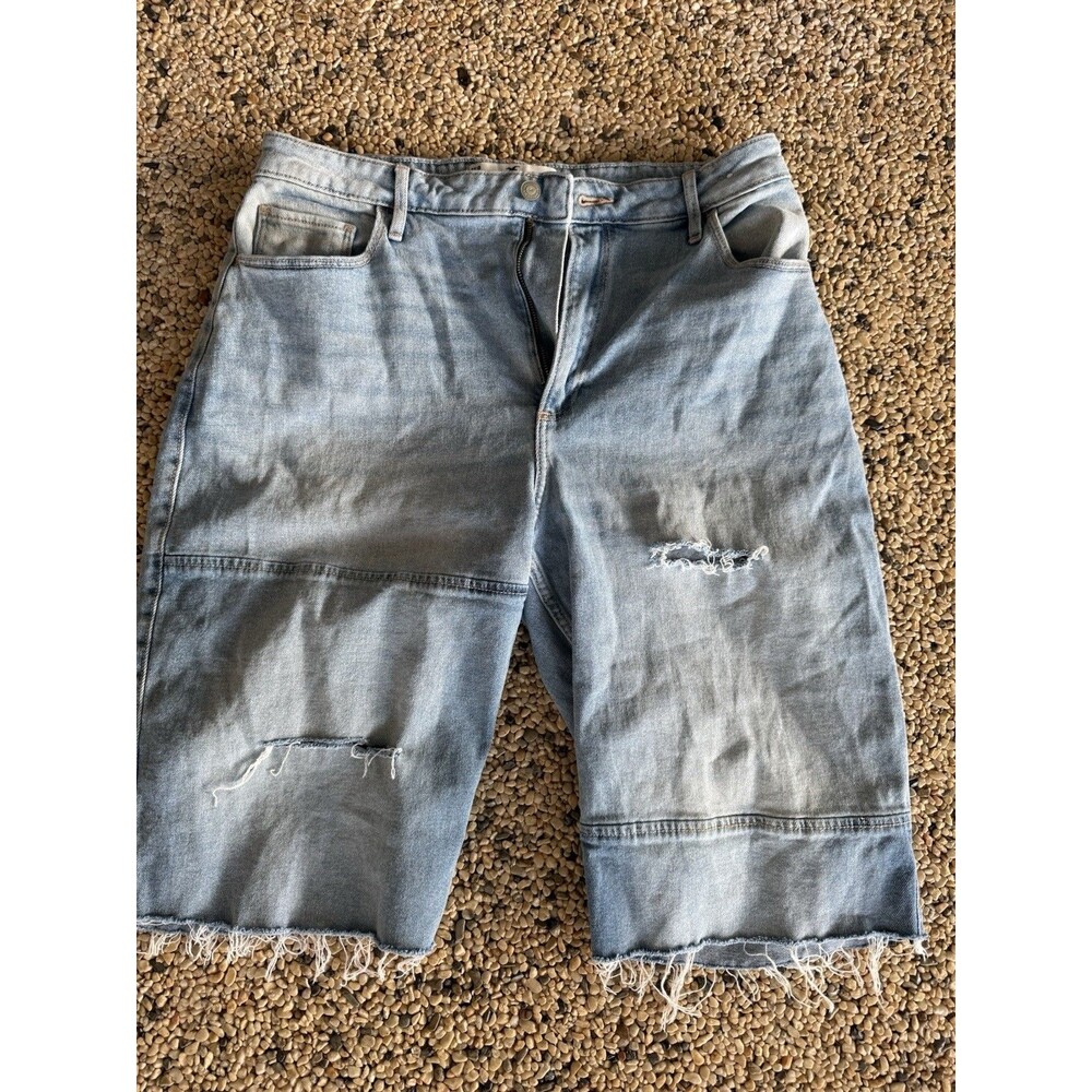 Hollister Curvy Ultra High Rise Dad Jean Shorts 15R W32 Distressed Long Jorts